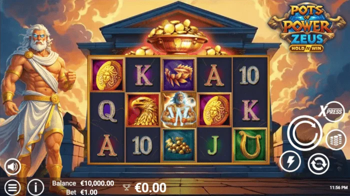 Pots of Power: Zeus - pantalla principal con carretes